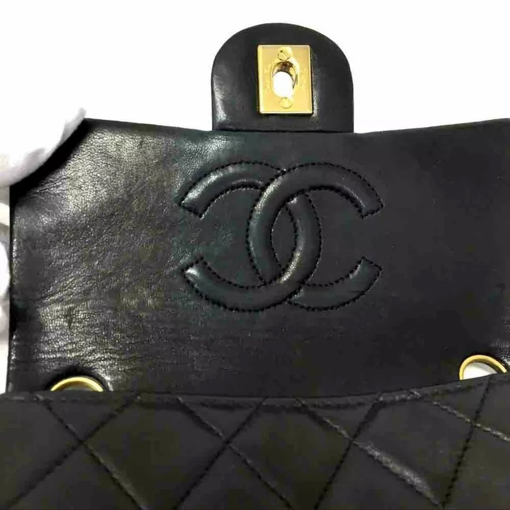 CHANEL Classic Leather Mini Flap Bag: 24k Gold Chain Crossbody Bag - Picture 11 of 14